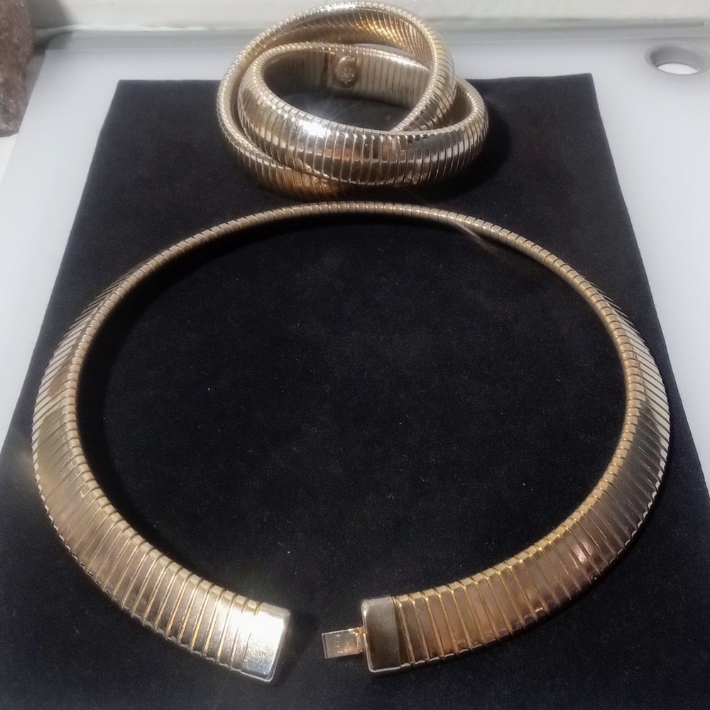 Kirks Folly Mesh Gilt Double Conjoined Bracelets and Similar Stretch Necklace